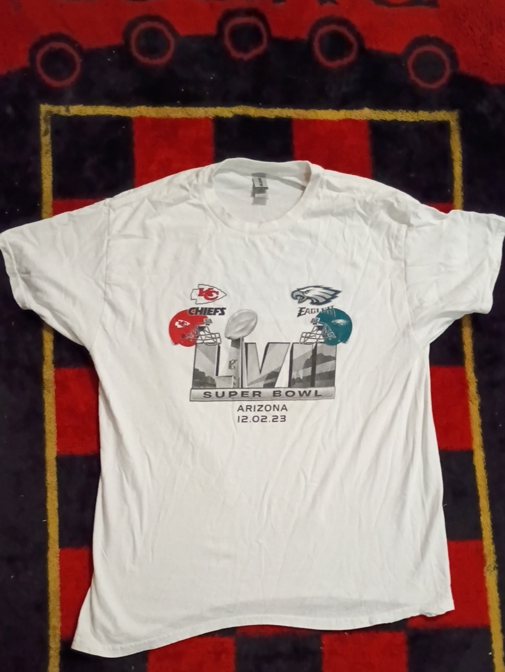 Super Bowl LVII White Graphic Tee with Chiefs & Eagles Logos